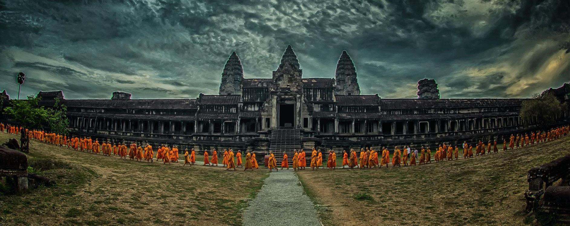 Monks Walking at Angkor Wat
